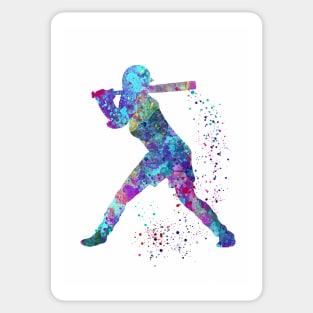 Baseball Batter Girl Colorful Watercolor Silhouette Sticker